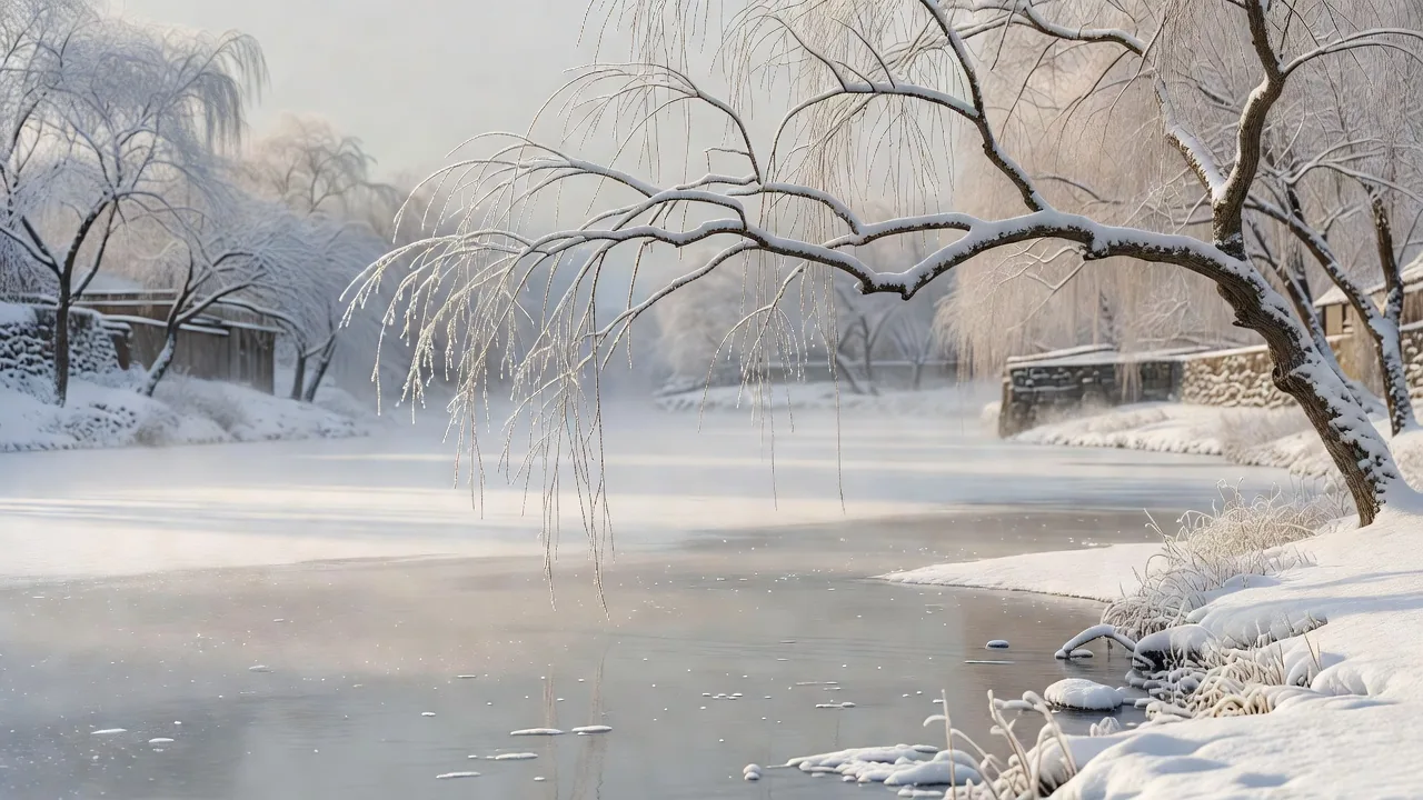 雪と柳の枝